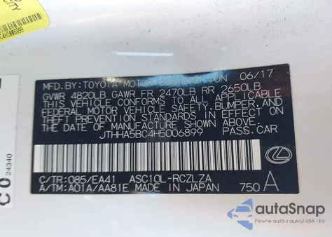 2017 Lexus Rc 200T z USA, uszkodzony, nr VIN JTHHA5BC4H5006899